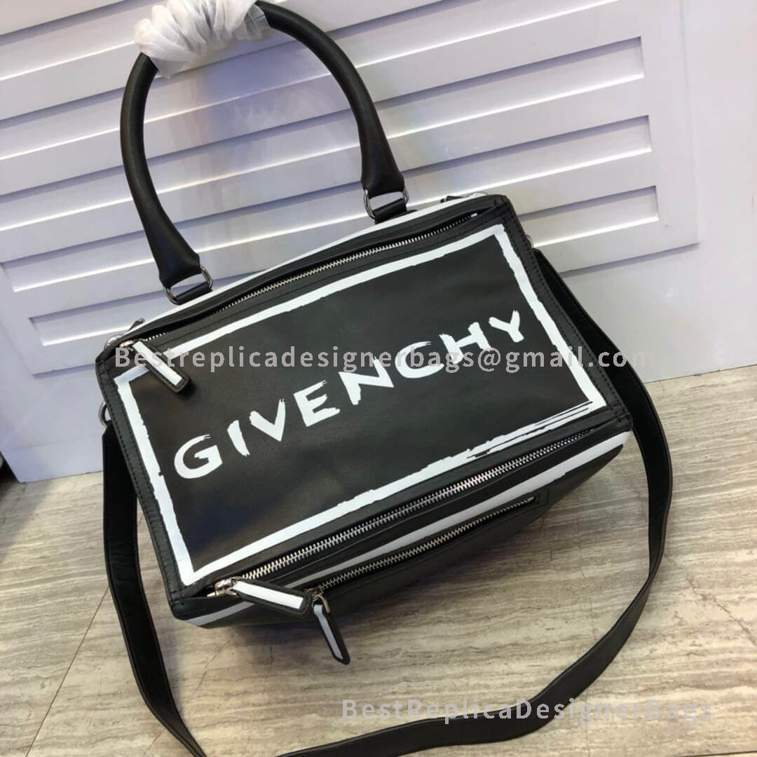 Givenchy Small Pandora Bag Black In Calfskin With White Letter SHW 2-28608